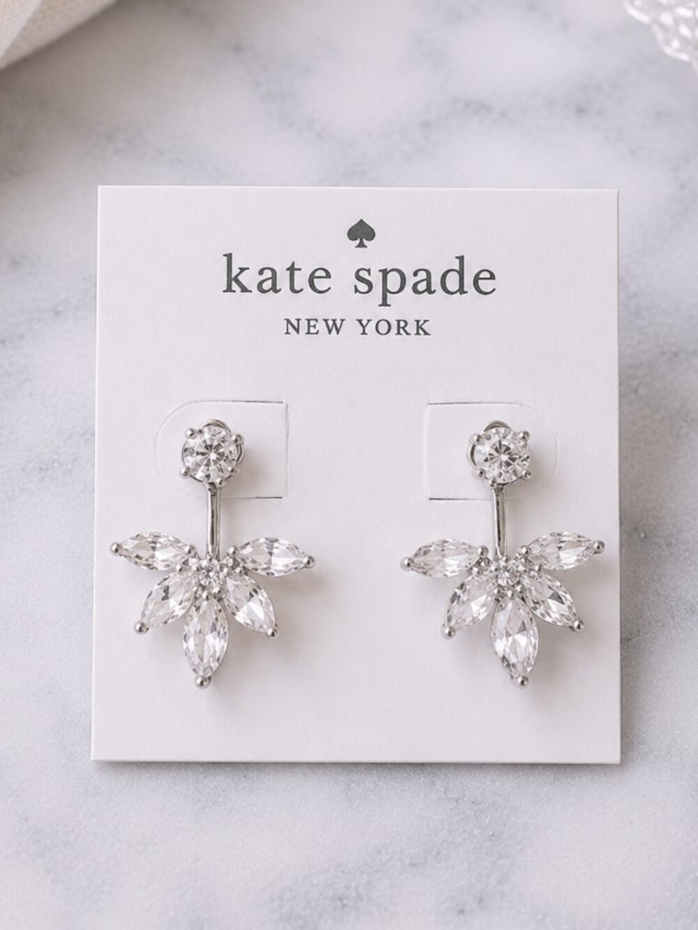 Kate Spade Crystal Floral Drop Earrings Silver Clear Earrings